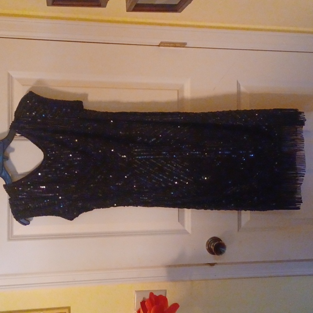 Flapper Dress Black Beaded Sequined Party